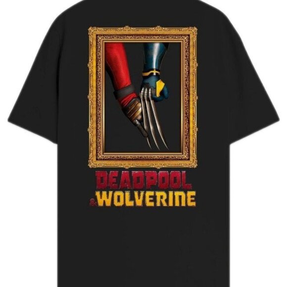 Deadpool & Wolverine Mens T-Shirt - Bubs Locket Lapel Framed Hands Back Image - Picture 1 of 2